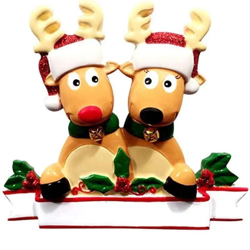 LOVEMI Christmas Two deer head resin Lovemi -  Name Blessings PVC Elk Christmas Tree Hanging Pendant