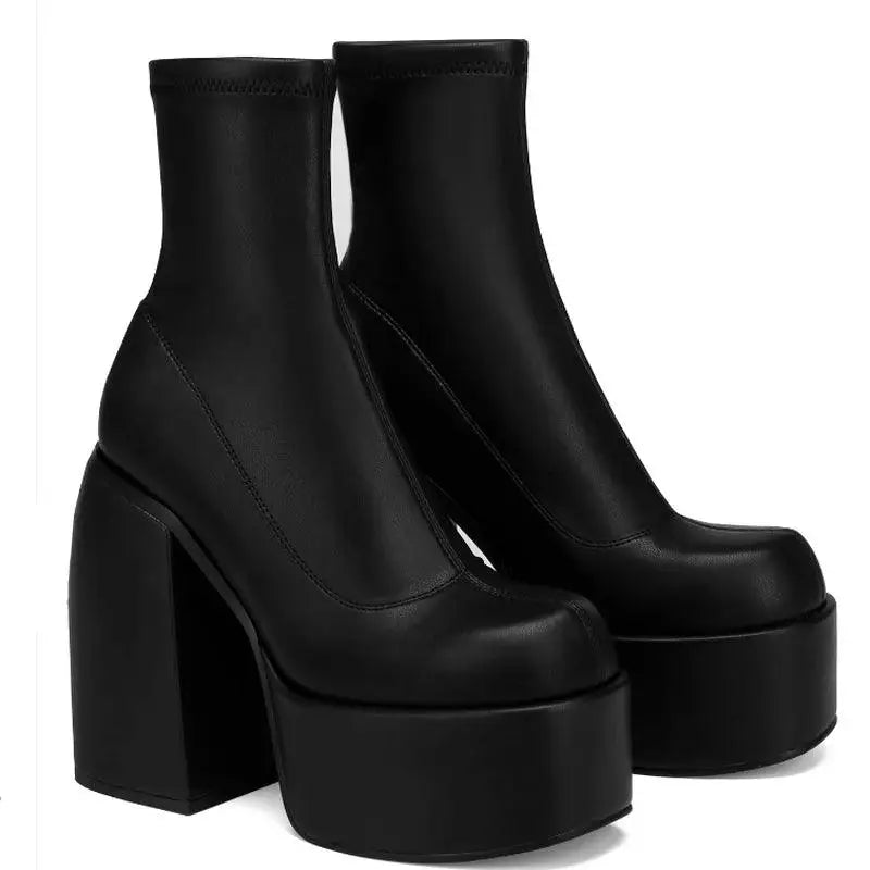 LOVEMI - Chunky Boots Fashion High Heel Shoes With Side Zipper Women