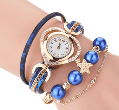 Circle Ladies Pearl Bracelet Watch Fashion Love Diamond-Blue-2