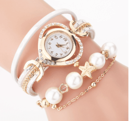 Circle Ladies Pearl Bracelet Watch Fashion Love Diamond-White-3