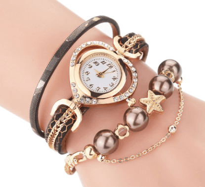 Circle Ladies Pearl Bracelet Watch Fashion Love Diamond-7