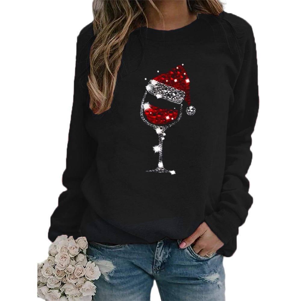 Clothing Christmas Women's Sweater Christmas Hat Red Wine-Black-2