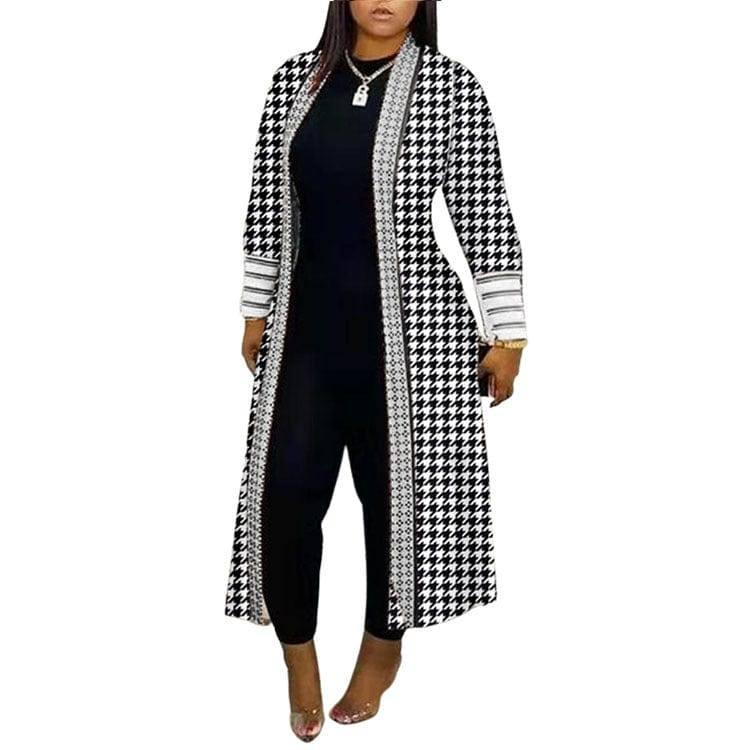 Coat Long Sleeve Stitching Loose Commuter Trench Coat-Houndstooth-6