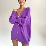 LOVEMI - Coat Women's Solid Color Casual Cardigan Loose Knit Sweater