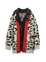 LOVEMI Coats Apricot Lovemi -  PU leather lapel leopard sweater coat