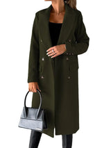 LOVEMI  Coats Army Green / S Lovemi -  Long Sleeve Lapel Solid Double Breasted Slim Coat Coat