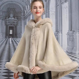 LOVEMI Coats Beige / One size Lovemi -  Hooded Cloak Imitation Rex Rabbit Fur Fashion Shawl