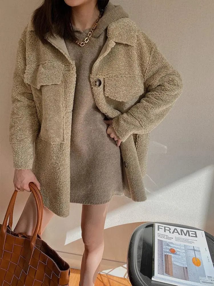 LOVEMI  Coats Beige / XS Lovemi -  Faux Fur All-In-One Lamb Hair Granular Fleece Coat Women's