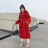 LOVEMI  Coats Big red / S Lovemi -  Large Grain Sheep Sheared Leather Jacket Women