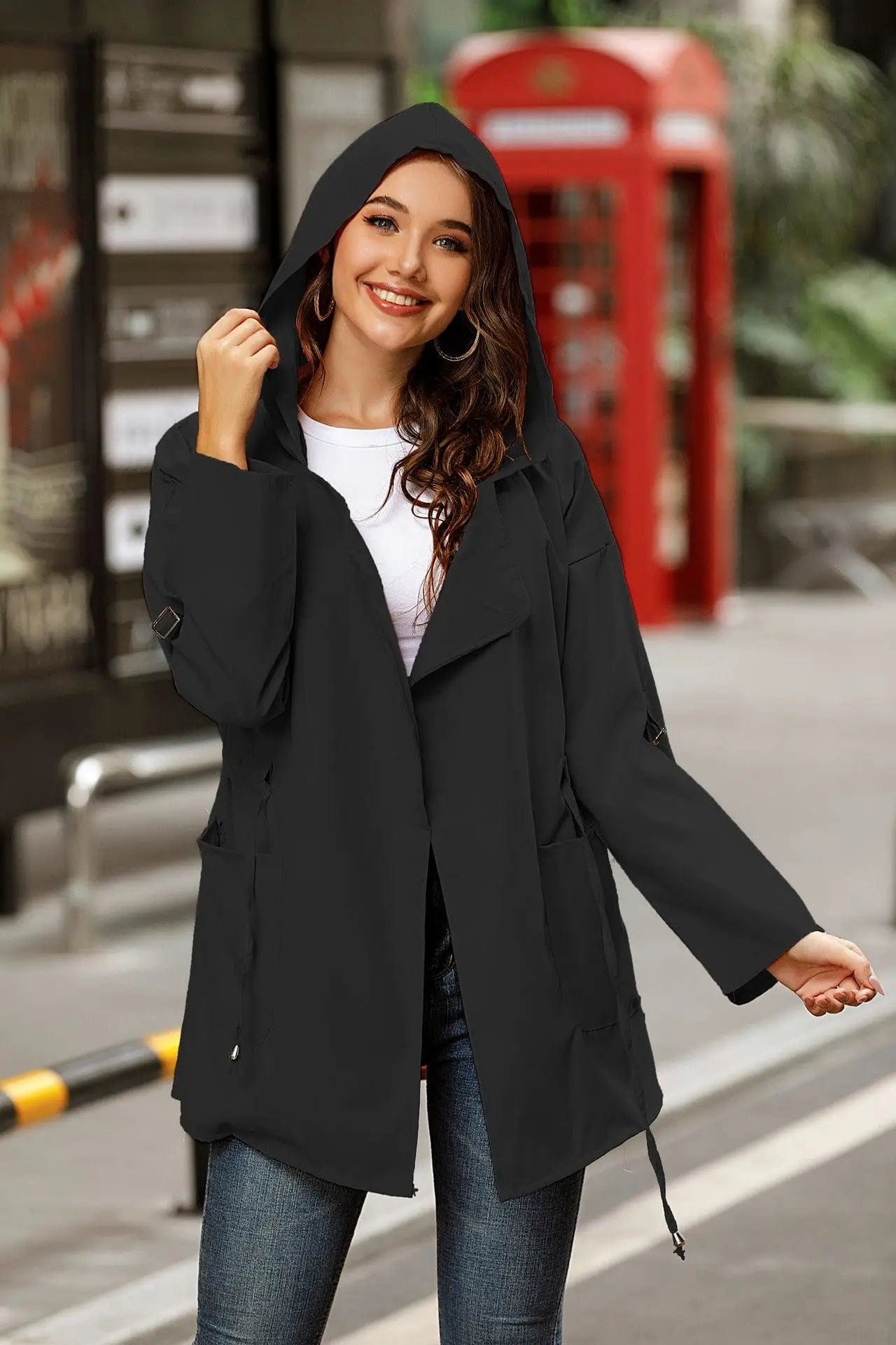 LOVEMI  Coats Black / 2XL Lovemi -  Solid color mid-length hooded trench coat