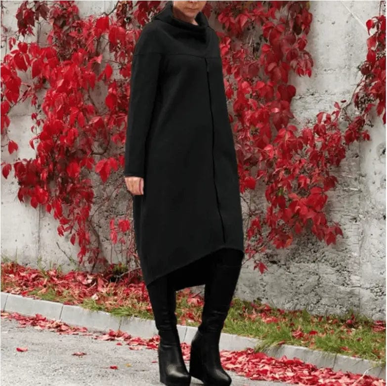 LOVEMI Coats Black / 4XL Lovemi -  Solid color zipper long sleeve stand collar sweater dress