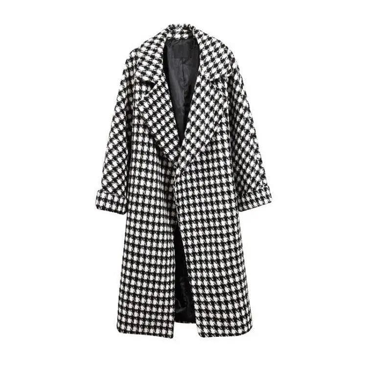 LOVEMI Coats Black and white / 2XL Lovemi -  Korean Style Mid-length Over-the-knee Ladies Plaid Woolen