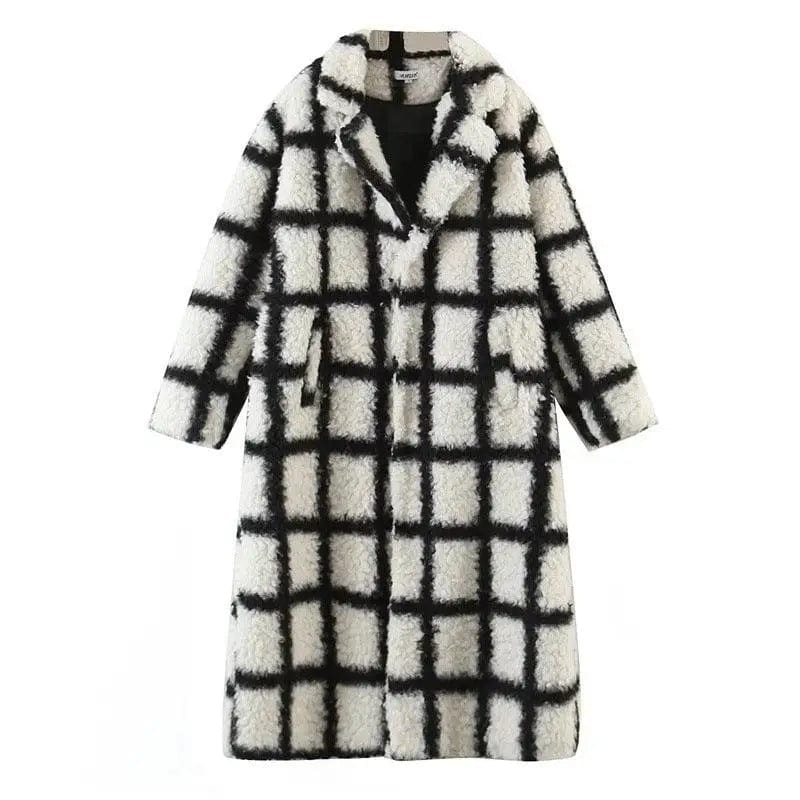 LOVEMI  Coats Black and white check / S Lovemi -  Polo Loose Coat Fashionable Plaid