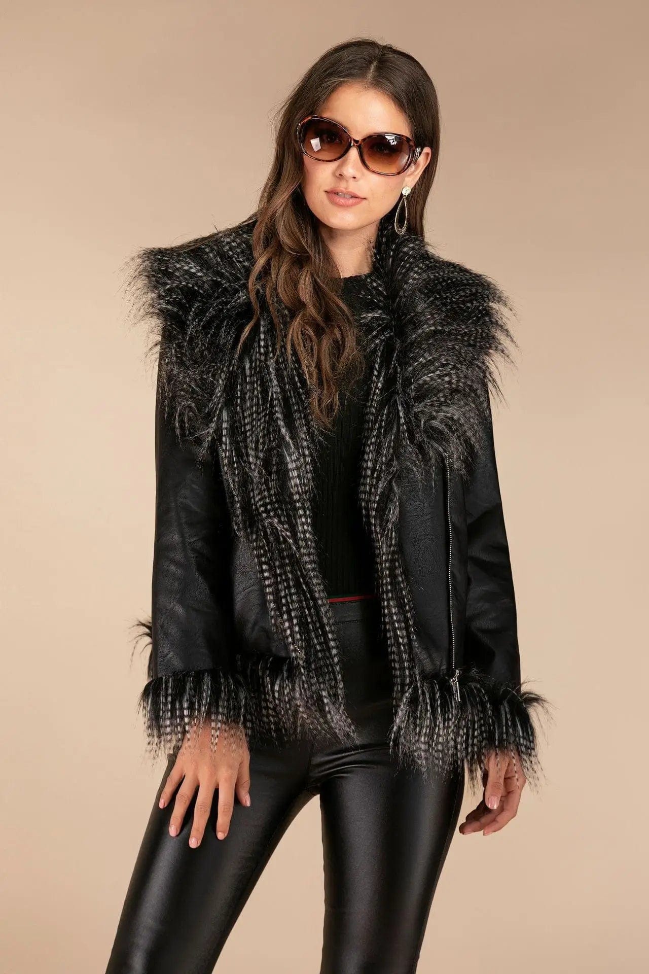 LOVEMI  Coats Black / L Lovemi -  Imitation raccoon fur sheepskin leather jacket