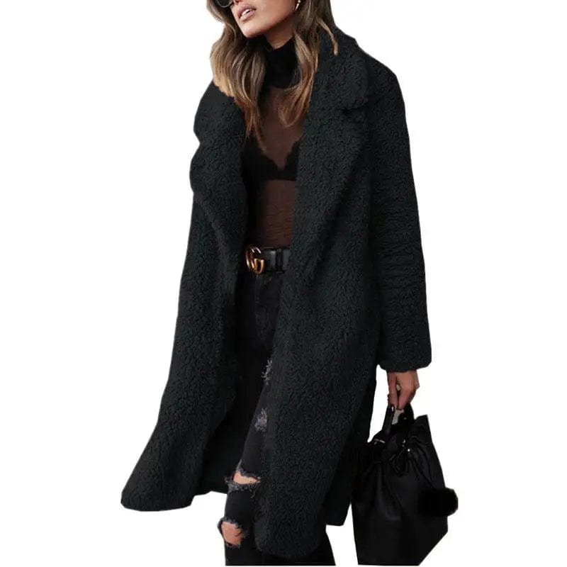 LOVEMI  Coats black / L Lovemi -  Long sleeve lapel lamb wool coat