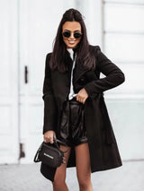 LOVEMI  Coats Black / L Lovemi -  Solid Color Lace-Up Woolen Women Mid-Length Coat
