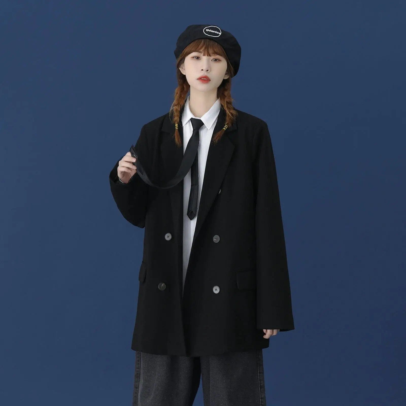 LOVEMI Coats Black / M Lovemi -  Large Loose Korean Style Long-sleeved Shirt Casual Suit
