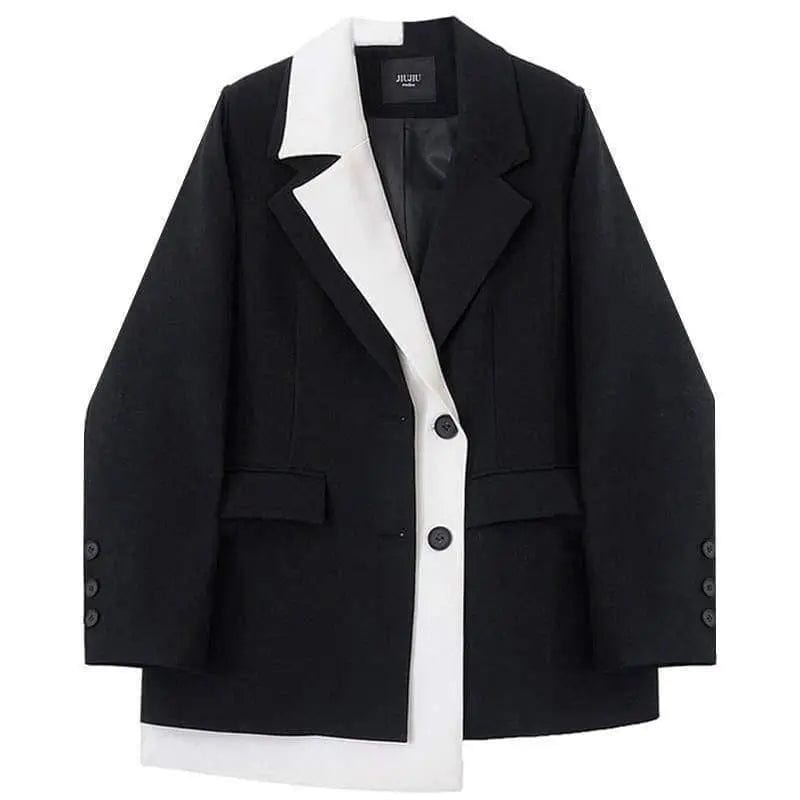 LOVEMI Coats Black / S Lovemi -  Irregular Contrast Color Suit Jacket Female Design Sense