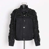 LOVEMI Coats Black / S Lovemi -  Lapel Single Breasted Stereo Strapping Drawstring Jacket