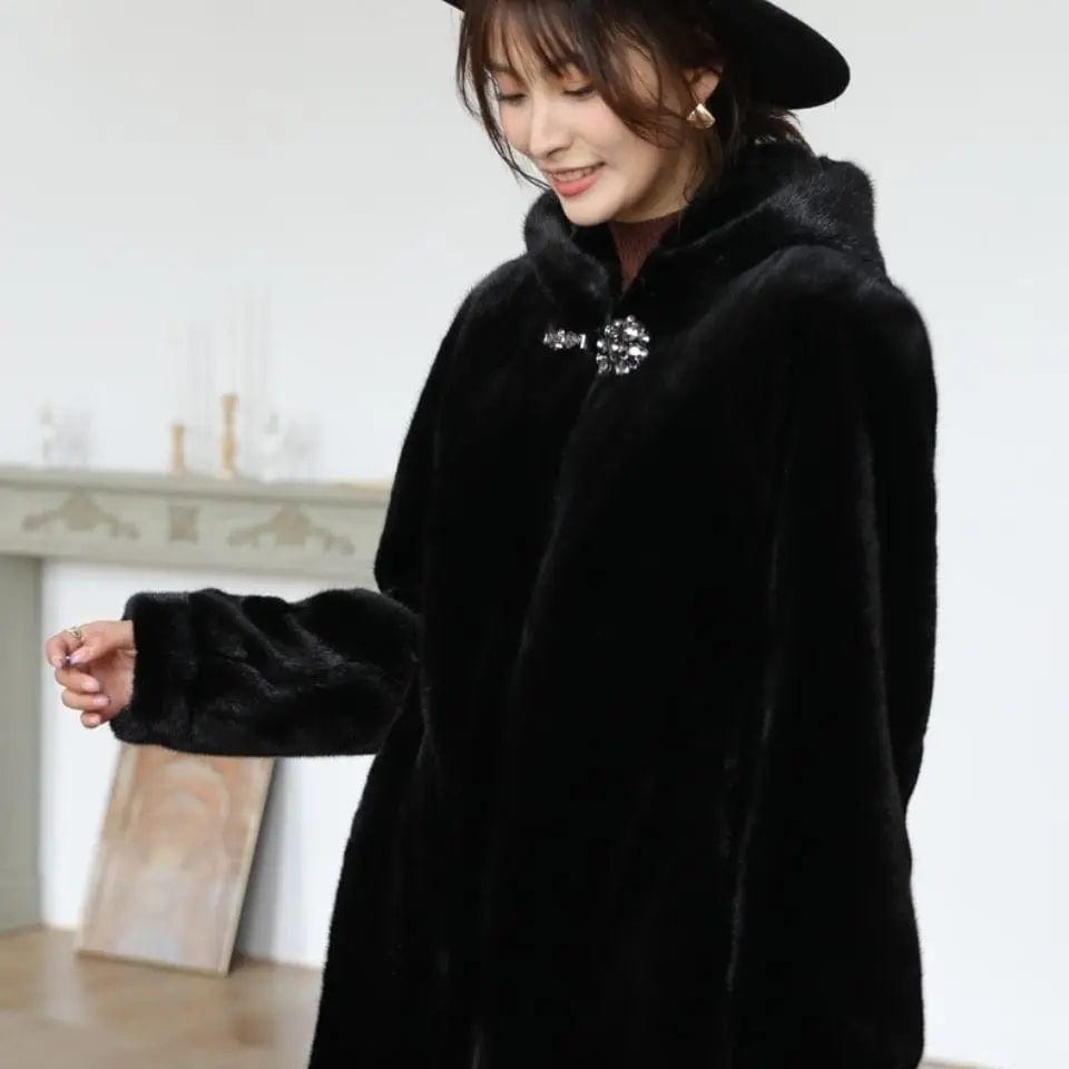 LOVEMI  Coats Black / S Lovemi -  New Female Mink Fur Coat With Hood