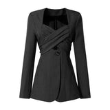 LOVEMI Coats Black / S Lovemi -  Pure Color Simple Bow Tie Design Slim Slim Suit Jacket
