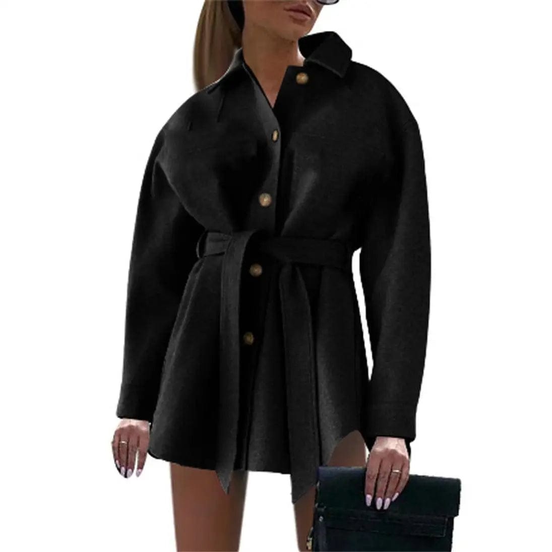 LOVEMI  Coats Black / S Lovemi -  V-neck Button Lace Ladies Woolen Coat