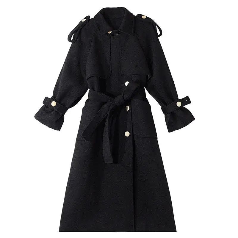LOVEMI  Coats Black / S Lovemi -  Women's Black Woolen Cloth Mid-length Goddess Fan Woolen