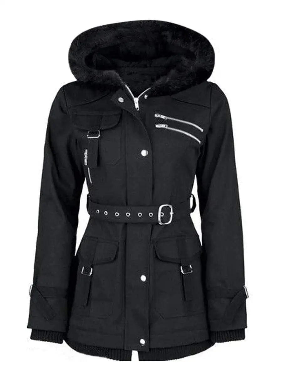 LOVEMI Coats Black / XL Lovemi -  Zipper belt hooded trench coat