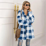 LOVEMI Coats Blue and grey / S Lovemi -  Women's Long-sleeved Plaid Print Mid-length Shirt Jacket