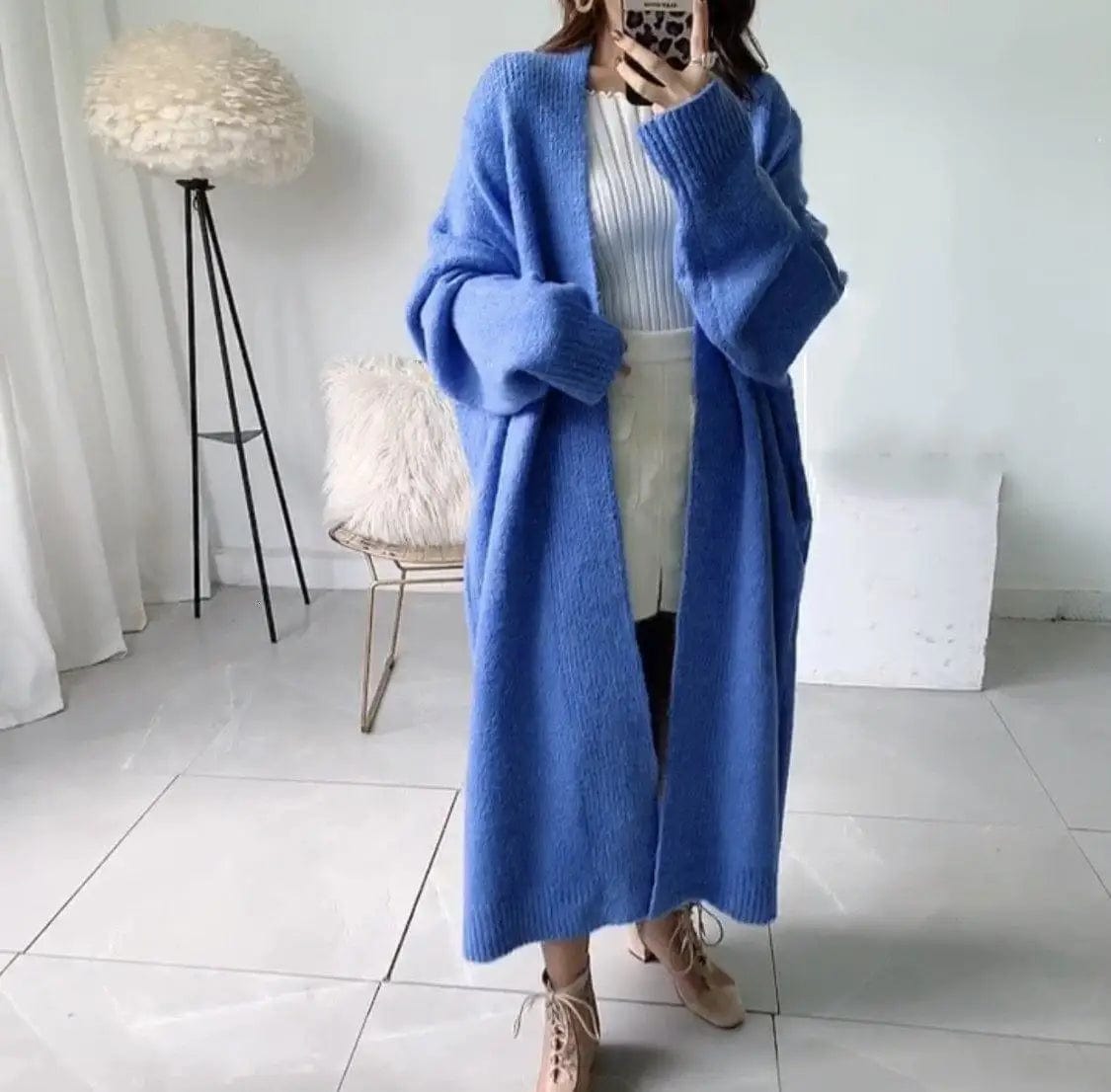 LOVEMI Coats Blue / One size Lovemi -  Solid color thick thread knitted jacket