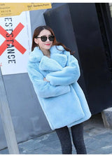 LOVEMI  Coats Blue / S Lovemi -  New Female Imitation Rabbit Fur Loose Lapel Coat
