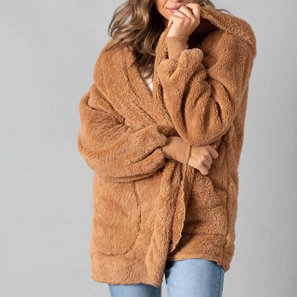 LOVEMI  Coats Brown / L Lovemi -  Women's hooded plush coat