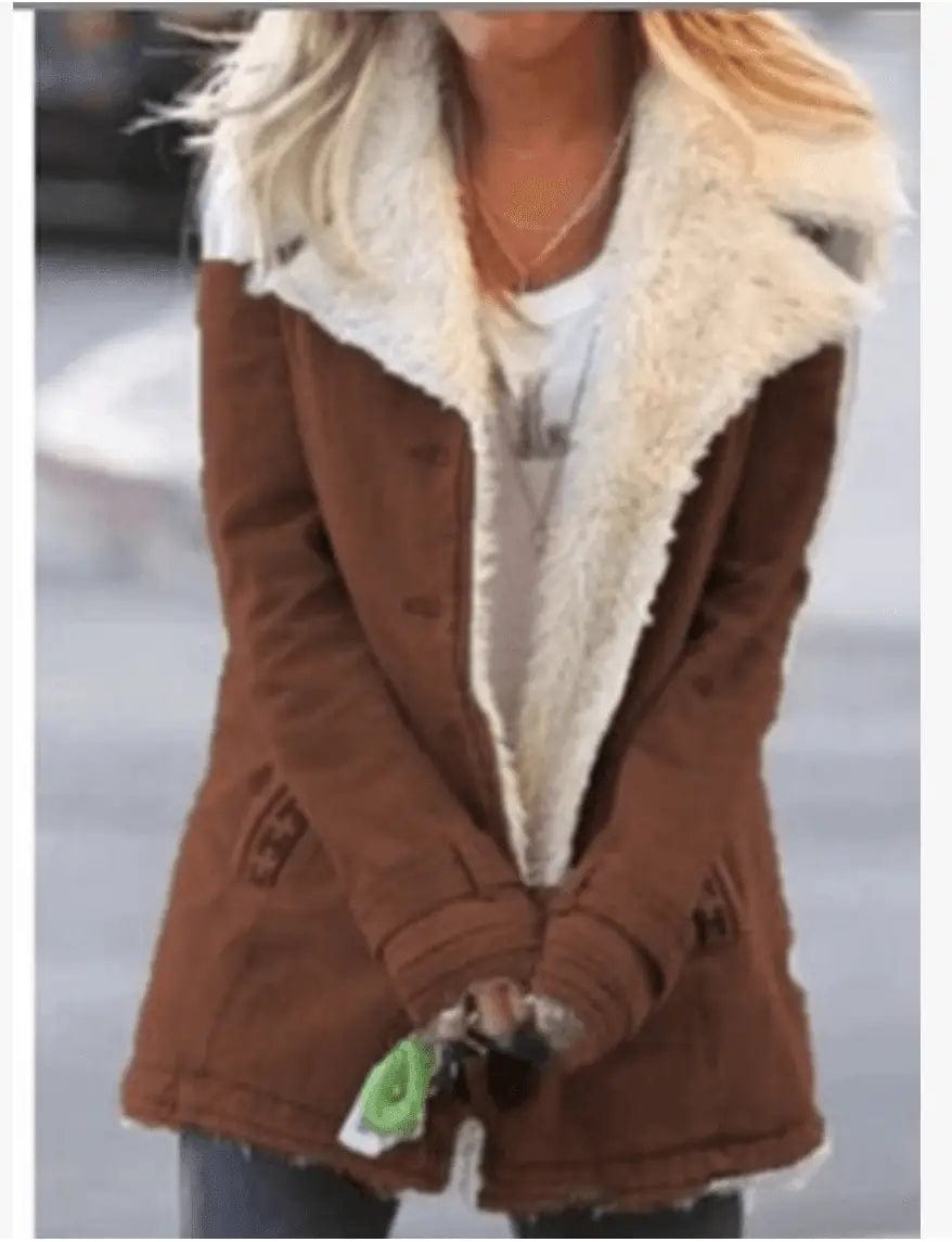 LOVEMI Coats Brown / XL Lovemi -  Women Plus Size Warm Coats Composite Plush Button Lapels