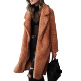 LOVEMI  Coats Caramelcolour / XL Lovemi -  Long sleeve lapel lamb wool coat