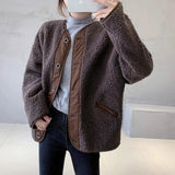 LOVEMI Coats Coffee / M Lovemi -  Short Lamb Hair Loose All-match Stitching Fur Short Coat