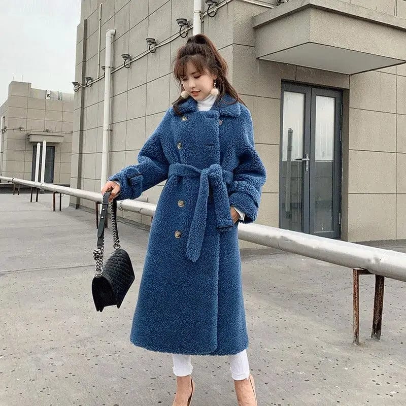 LOVEMI  Coats Dark Blue / XS Lovemi -  Large Grain Sheep Sheared Leather Jacket Women
