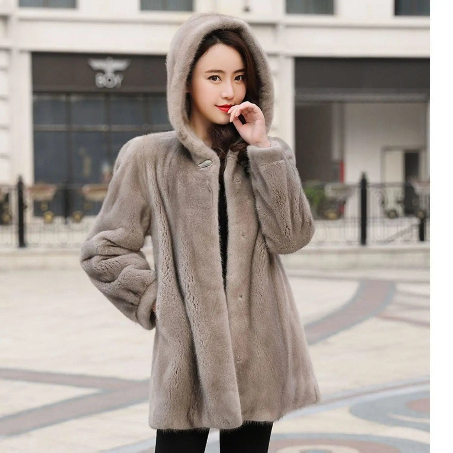 LOVEMI  Coats DarkGrey / S Lovemi -  New Female Mink Fur Coat With Hood
