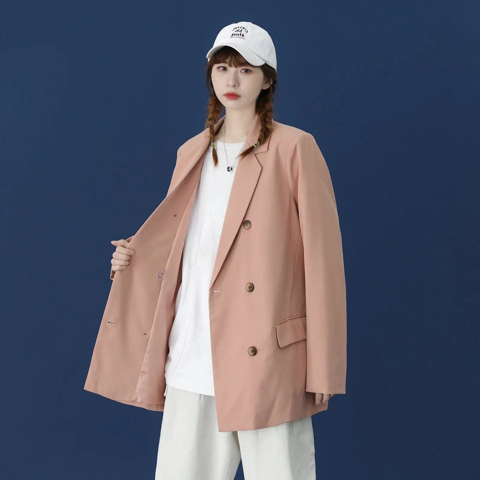 LOVEMI Coats Grapefruit / M Lovemi -  Large Loose Korean Style Long-sleeved Shirt Casual Suit