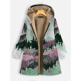 LOVEMI Coats Green / L Lovemi -  Landscape print long sleeve hooded zipper coat
