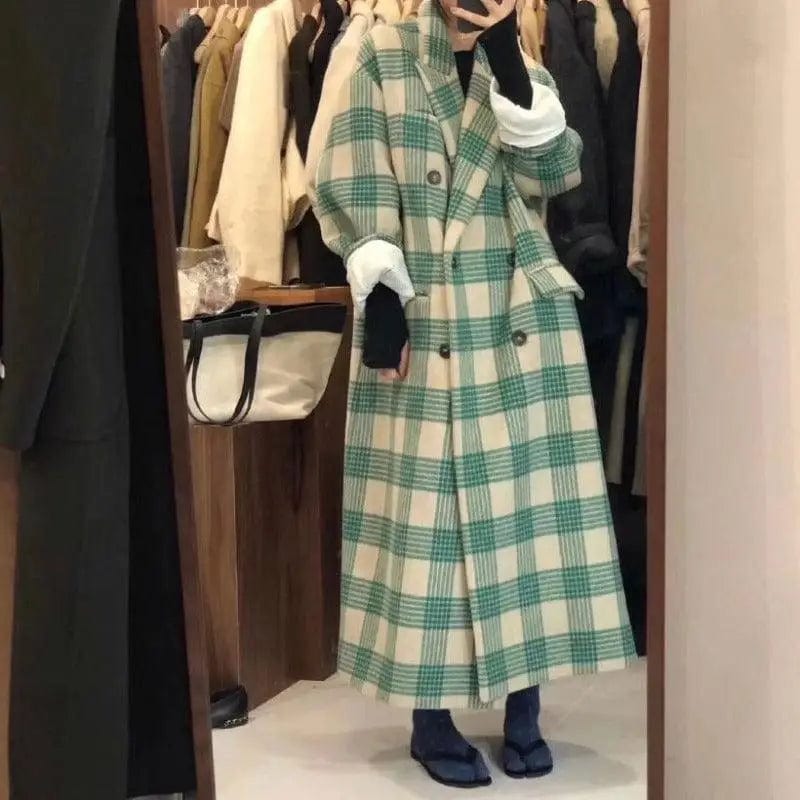 LOVEMI  Coats Green / One size Lovemi -  Korean Version Loose Medium And Long Woolen Overcoat