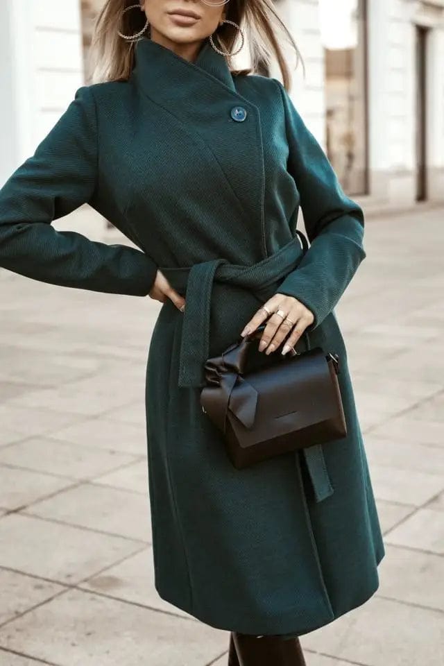 LOVEMI  Coats Green / S Lovemi -  Fashionable Tie Long Woolen Jacket