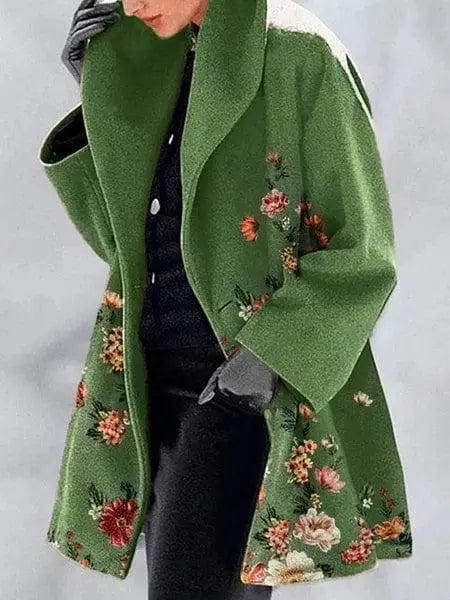 LOVEMI  Coats Green / S Lovemi -  Green Collar Temperament College European And American Print