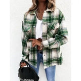 LOVEMI Coats Green2 / S Lovemi -  Women's Long-sleeved Plaid Print Mid-length Shirt Jacket