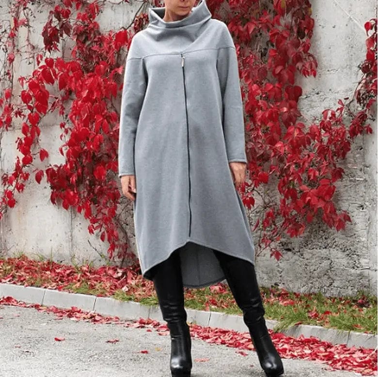LOVEMI Coats Grey / 2XL Lovemi -  Solid color zipper long sleeve stand collar sweater dress