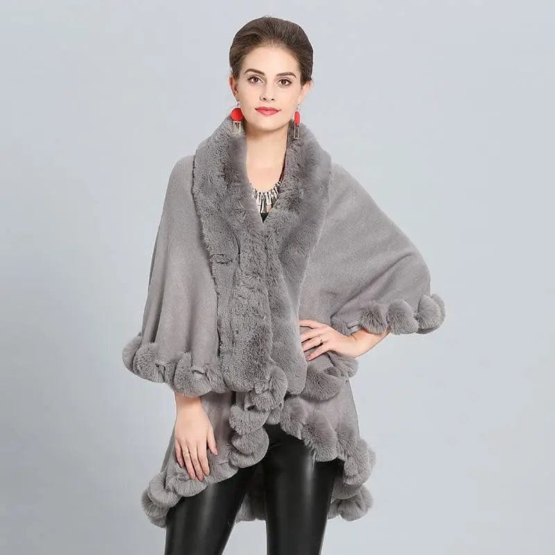LOVEMI Coats Grey / 60to80cm Lovemi -  Loose Fox Fur Collar Double-layer Knitted Shawl Cloak Coat