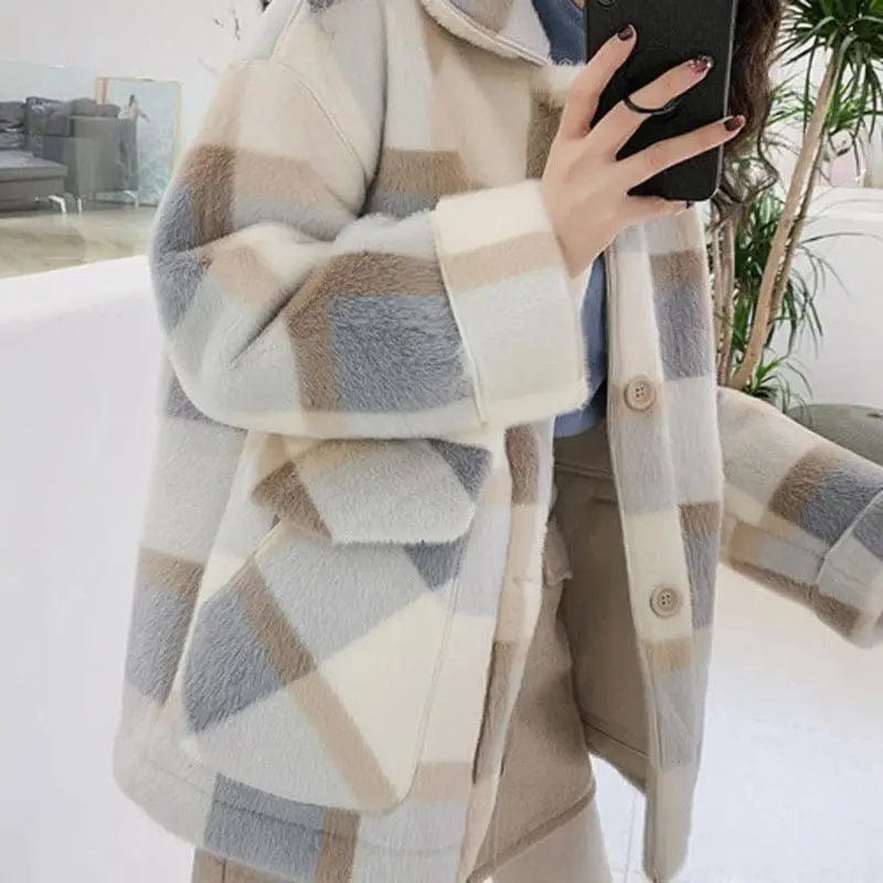LOVEMI  Coats Grey blue / XL Lovemi -  Lamb wool coat