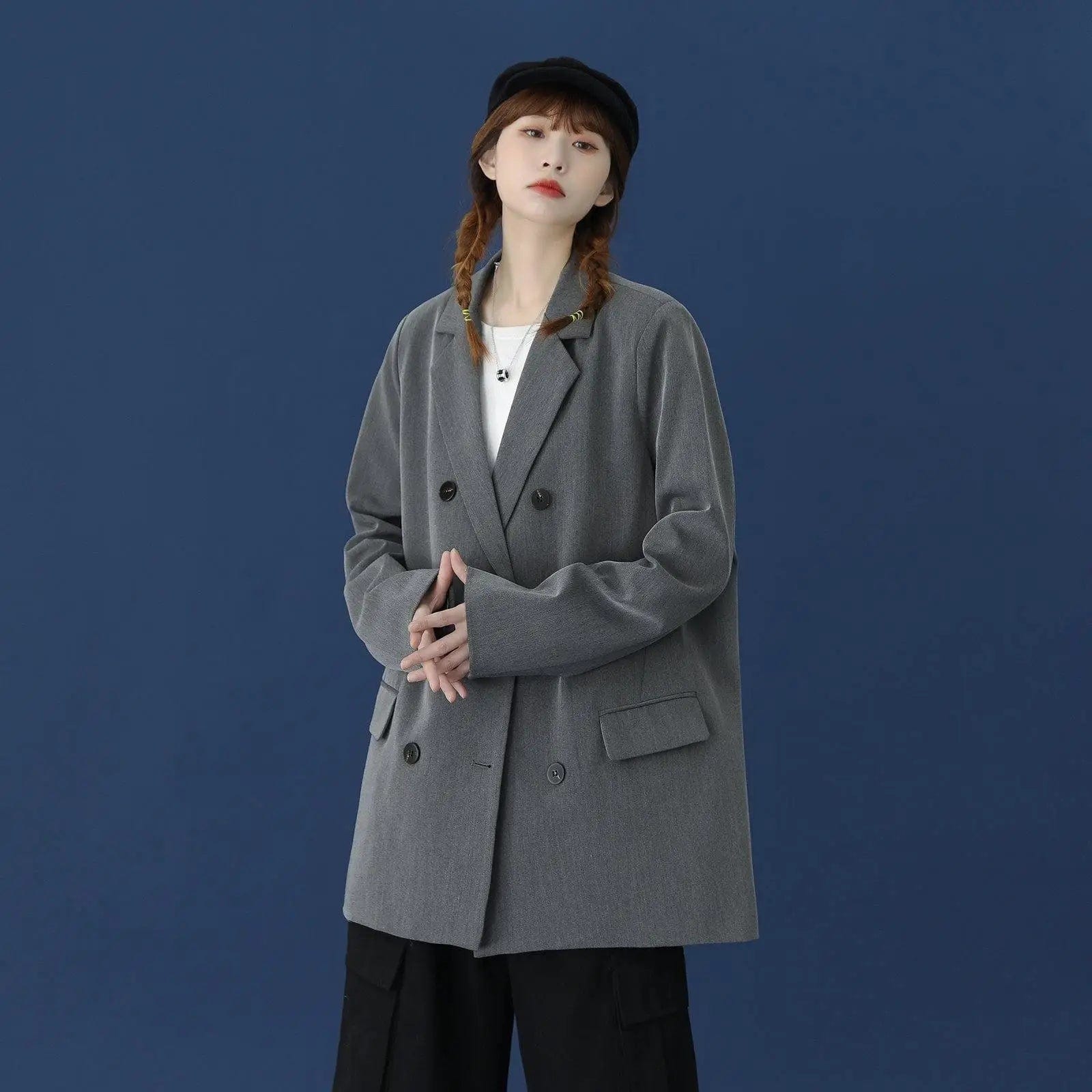 LOVEMI Coats Grey / M Lovemi -  Large Loose Korean Style Long-sleeved Shirt Casual Suit