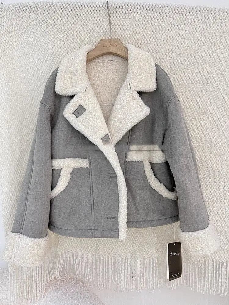 LOVEMI  Coats Grey / One size Lovemi -  Suede Soft Waxy Lamb Coat Girl