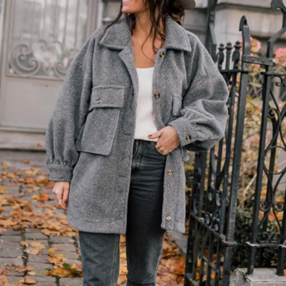 LOVEMI  Coats Grey / XS Lovemi -  Solid color woolen coat with double pockets