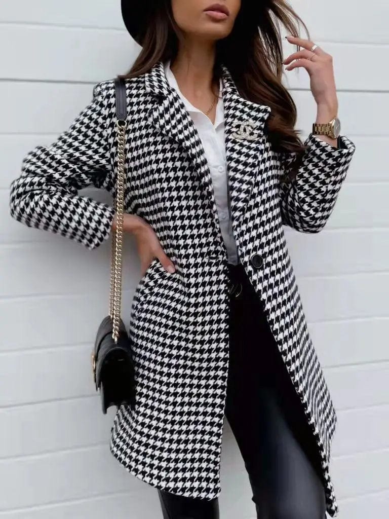 LOVEMI  Coats Houndstooth / L Lovemi -  One Button Slim Fit Blazer Women Clothing